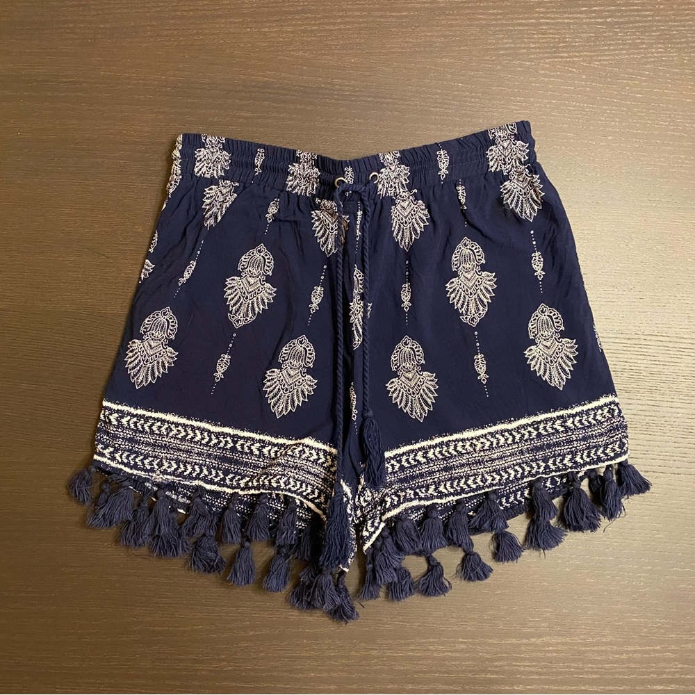 Navy blue shorts size M but fits like a S Indian Boho Paisley dark tassels tie